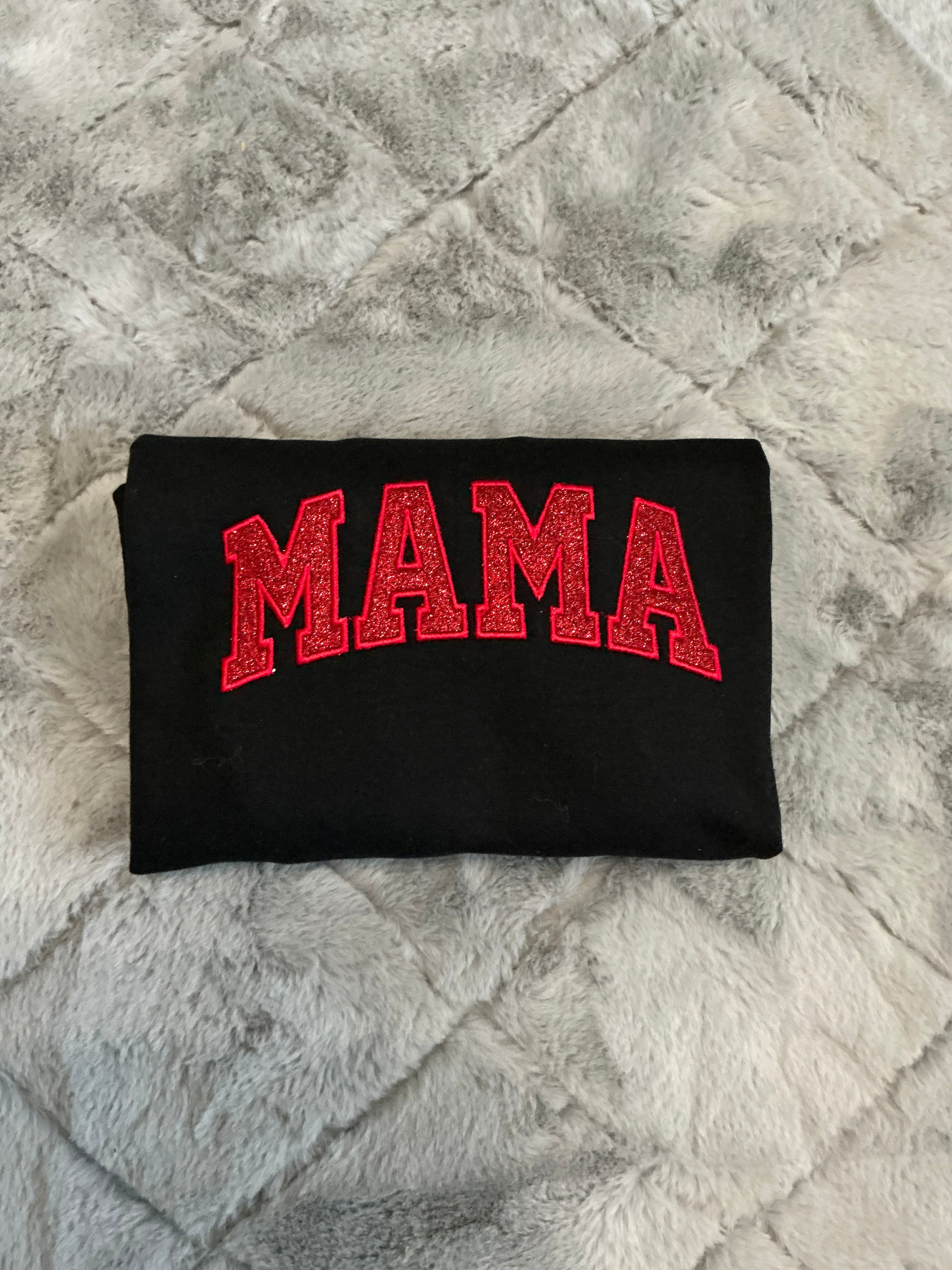 Curved or Straight/Glitter or Linen "Mama” Sweatshirt